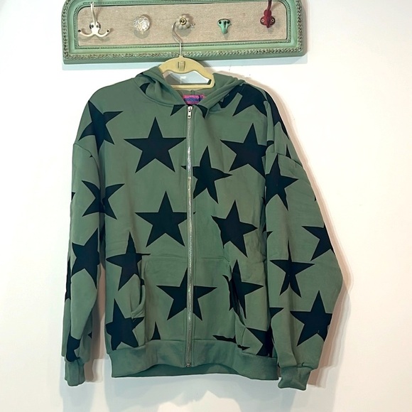 Star at Me Oversize Hoodie EDIKTED women’s size medium / large olive green new - Picture 1 of 8